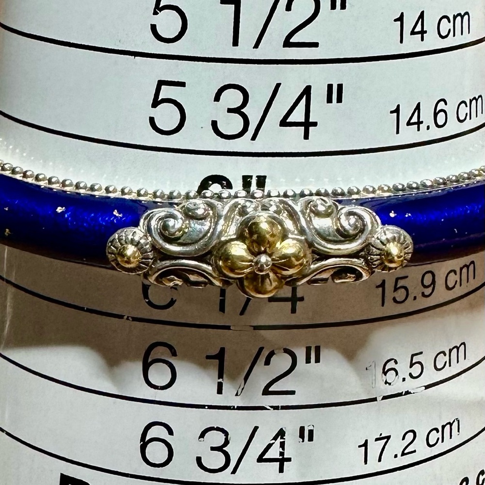 Barbara Bixby 925 Sterling Silver & 18K Blue Enamel Cuff Bracelet 6” Lot#798 - Picture 10 of 10